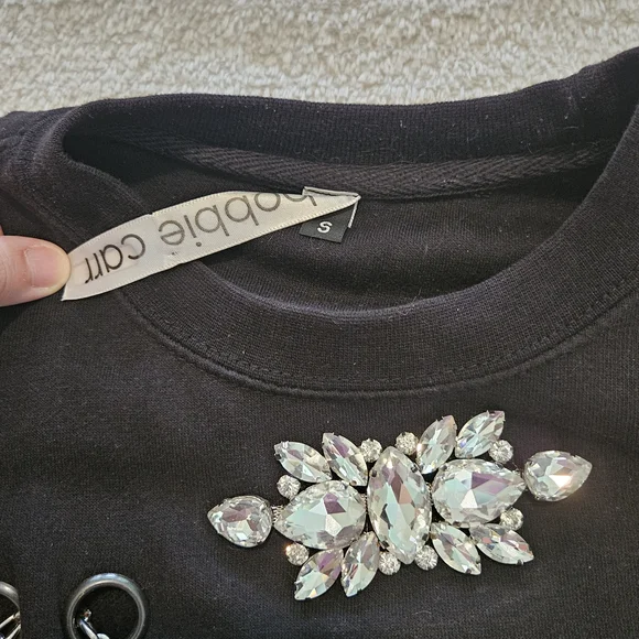 Bobby Carr Black Embellished Crewneck Sweatshirt Size S Crystals Whimsigoth - Picture 5 of 10